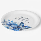 ブルーバタフライエレガントフラワーズ100誕生日 ペーパープレート (アングル)