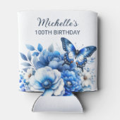 ブルーバタフライエレガントフラワーズ100誕生日 缶クーラー (裏面)