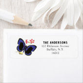 ブルーバタフライエレガント昆虫アート差出人住所 ラベル (インサイチュ)