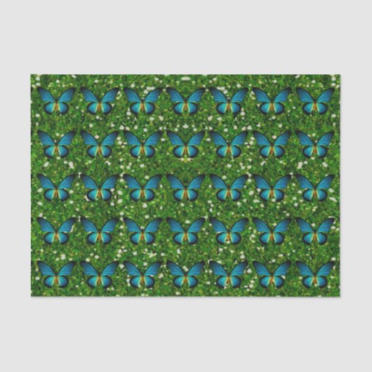 ブルーバタフライオングリーングリッターティッシュペーパー 薄葉紙 (正面)