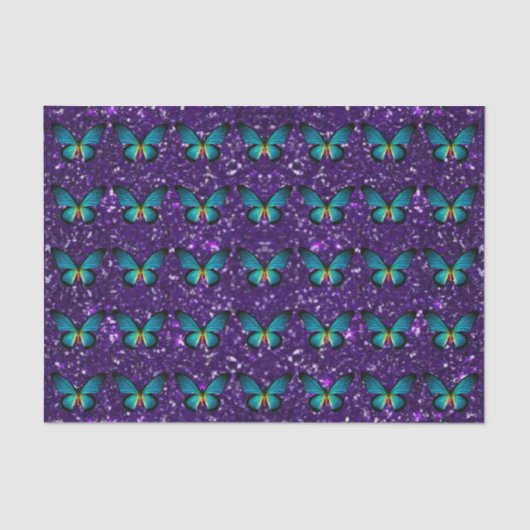 ブルーバタフライオンパープルグリッターティッシュペーパー 薄葉紙 (正面)