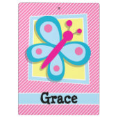 ブルーバタフライオンピンクと白ストライプ色 クリップボード (裏面)