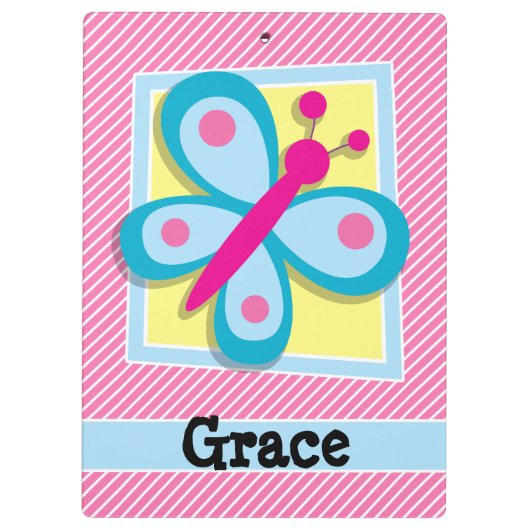 ブルーバタフライオンピンクと白ストライプ色 クリップボード (裏面)