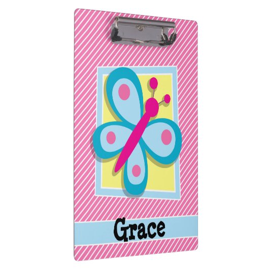 ブルーバタフライオンピンクと白ストライプ色 クリップボード (右)