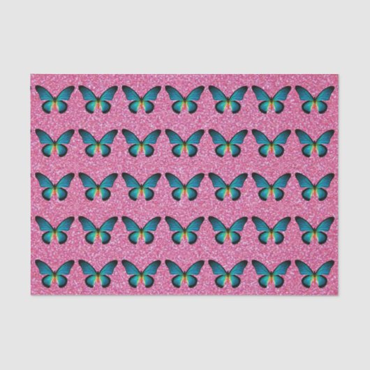 ブルーバタフライオンピンクグリッターティッシュペーパー 薄葉紙 (正面)