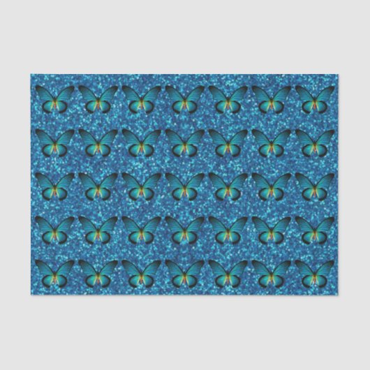 ブルーバタフライオンブルーグリッターティッシュペーパー 薄葉紙 (正面)