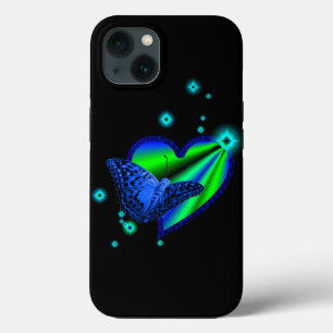 ブルーバタフライオンレインボーハート星 iPhone 13ケース
