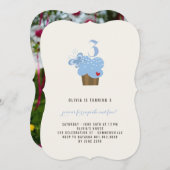 ブルーバタフライカップケーキガールバースデーパーティー招待状 招待状 (正面/裏面)