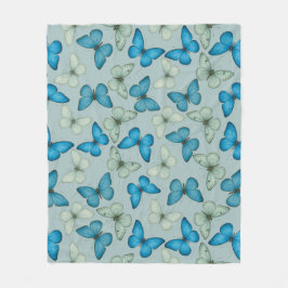 ブルーバタフライガーデンシームレスパターン フリースブランケット
