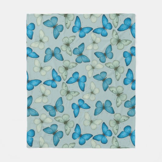 ブルーバタフライガーデンシームレスパターン フリースブランケット (正面)