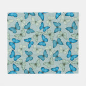 ブルーバタフライガーデンシームレスパターン フリースブランケット (正面(横))