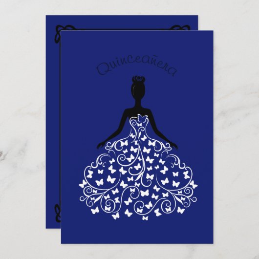 ブルーバタフライキンセアニェラボールガウン招待状 招待状 (正面/裏面)