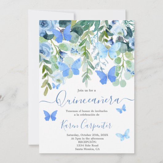 ブルーバタフライキンセアニラスウィート15誕生日 招待状 (正面)