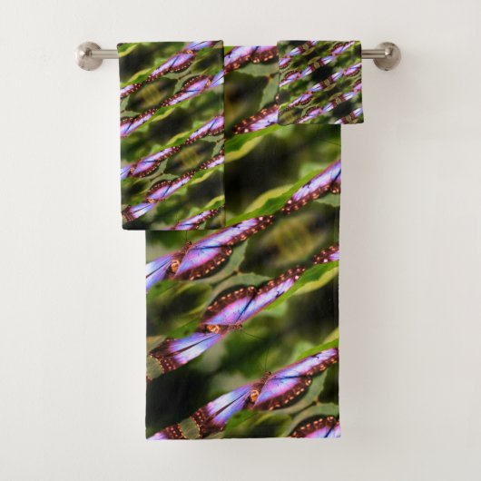 ブルーバタフライクローズアップ自然パターン バスタオルセット (インサイチュ)