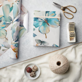 ブルーバタフライコテージコアパターン ラッピングペーパー