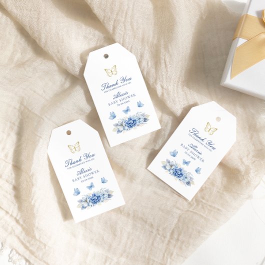 ブルーバタフライサンキューボーイベビーシャワー ギフトタグ