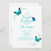 ブルーバタフライスウィート16誕生日 招待状 (正面/裏面)
