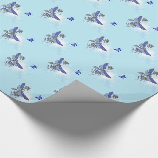 ブルーバタフライダイアゴナルデザインラッピング紙 ラッピングペーパー (角)