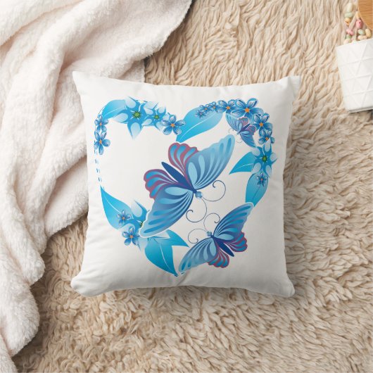ブルーバタフライハートアメリカンMoJo クッション (ブランケット)
