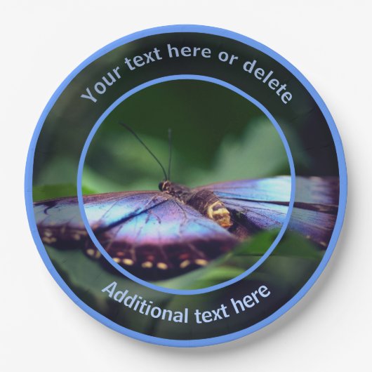ブルーバタフライパーソナライズされたパーティー ペーパープレート (正面)