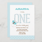 ブルーバタフライファースト誕生日招待状 招待状 (正面/裏面)