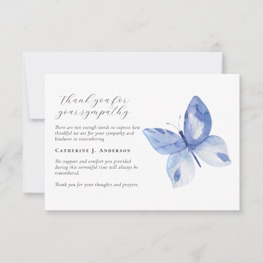 ブルーバタフライフォト悔やみや弔慰葬儀記念 サンキューカード (正面)