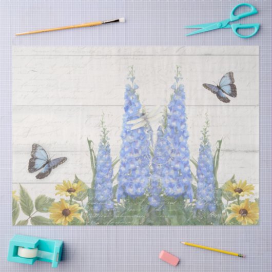 ブルーバタフライフラワーフローラひまわり切り離し 薄葉紙 (クラフト)