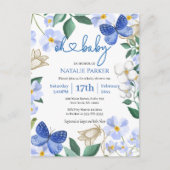 ブルーバタフライフローラの葉の少年の赤ちゃんシャワー インビテーションポストカード (正面)