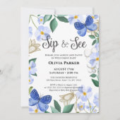 ブルーバタフライフローラの葉の男の赤ちゃんSIPと参照 招待状 (正面)