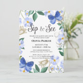 ブルーバタフライフローラの葉の男の赤ちゃんSIPと参照 招待状 (スタンド正面)