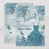 ブルーバタフライフローラガーデンドレスsweet sixteenI 招待状 (正面/裏面)