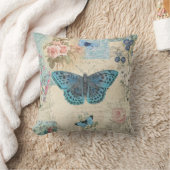 ブルーバタフライフローラスクリプトエフェメラコテージコア クッション (ブランケット)
