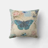 ブルーバタフライフローラスクリプトエフェメラコテージコア クッション (裏面)