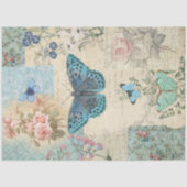 ブルーバタフライフローラスクリプトEphemera Decompage 薄葉紙 (正面)