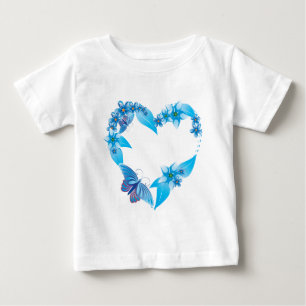 ブルーバタフライフローラハート ベビーTシャツ