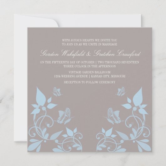 ブルーバタフライフローラ結婚招待 招待状 (正面)