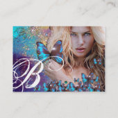 ブルーバタフライヘア美しいメイクアップアーティストモノグラム 名刺 (裏面)