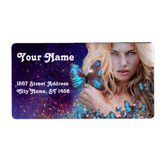 ブルーバタフライヘア、美しいサロン、メイクアップアーティスト ラベル (正面)