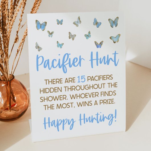 ブルーバタフライベビーシャワーおしゃぶり狩りゲーム 台座サイン