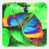 ブルーバタフライペンシルパーソナライズされたアート スクエアシール (正面)