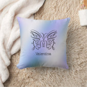 ブルーバタフライホログラフィックモノグラム名 クッション (ブランケット)
