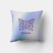 ブルーバタフライホログラフィックモノグラム名 クッション (裏面)