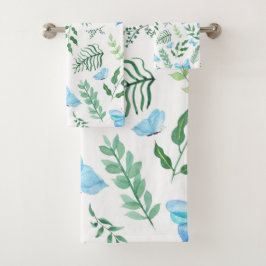 ブルーバタフライボタニカルグリーナリーウォーター色 バスタオルセット