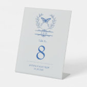 ブルーバタフライモノグラム結婚のテーブル番号 台座サイン (正面)