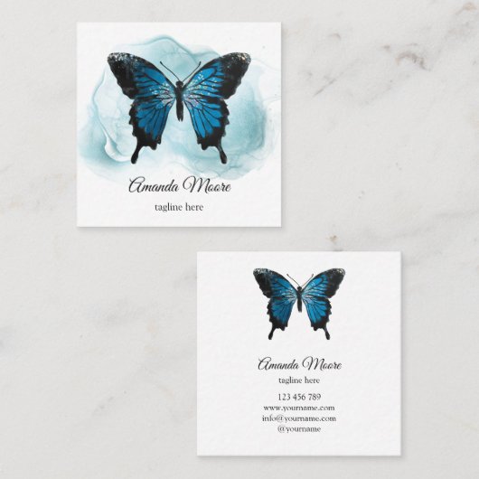 ブルーバタフライライフコーチセラピストインク煙 スクエア名刺 (正面/裏面)
