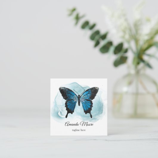 ブルーバタフライライフコーチセラピストインク煙 スクエア名刺 (スタンド正面)