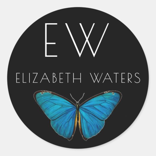 ブルーバタフライラウンド名前をカスタムするシール ラウンドシール (正面)