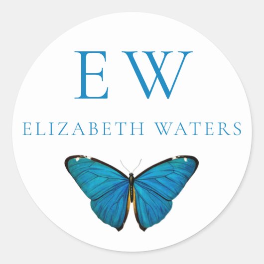 ブルーバタフライラウンド名前をカスタムするシール ラウンドシール (正面)