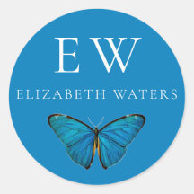 ブルーバタフライラウンド名前をカスタムするシール