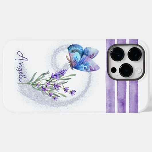 ブルーバタフライラベンダーパーソナライズされた Case-Mate iPhoneケース (裏面 (横))